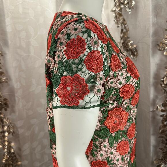 Tahari Floral Embroidered Lace Dress Pink Green Red 14 Elegant Cocktail - Picture 7 of 12